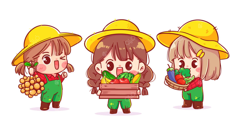 حمایت از کشاورزان محلی - تصویرسازی دختر کارتونی بامزه