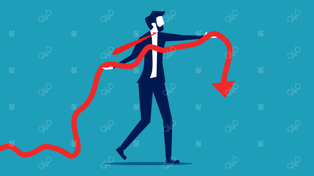 تاجر با فلش قرمز روی پس‌زمینه آبی