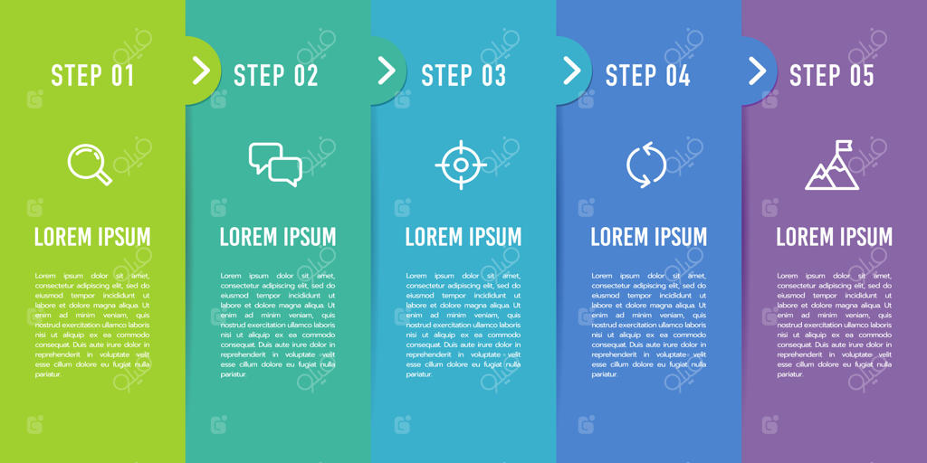 اینفوگرافیک با ۵ مرحله برای موفقیت. ارائه کسب و کار. تصویرسازی وکتور.