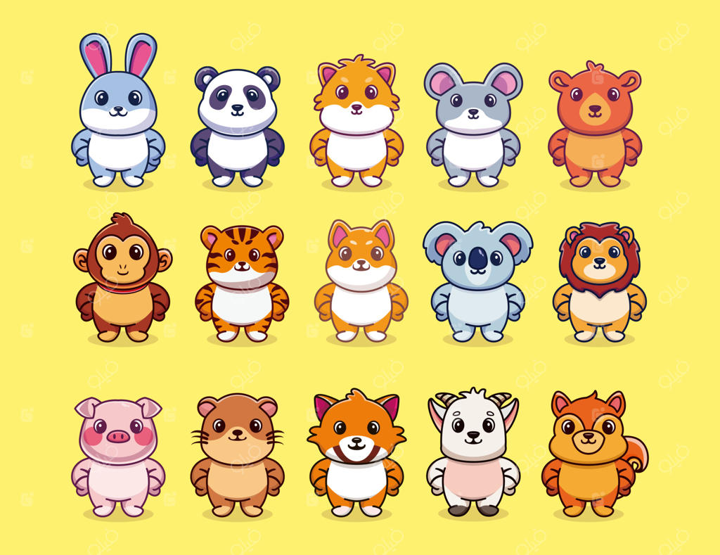 مجموعه وکتور حیوانات ایستاده