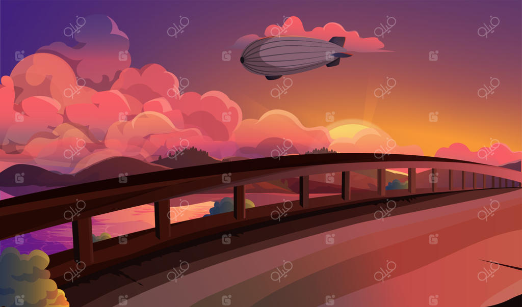 منظره‌ای با کشتی هوایی و پل