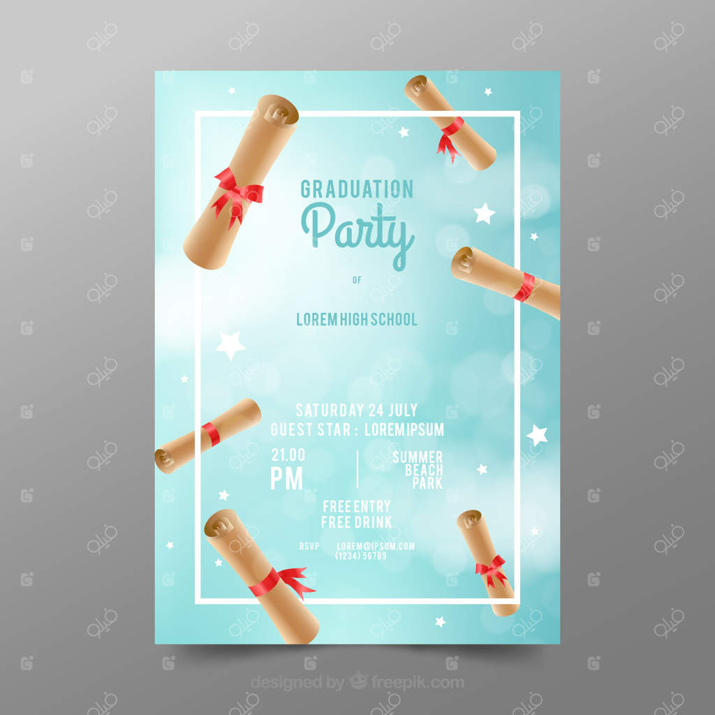 دعوتنامه شیک برای جشن فارغ‌التحصیلی با طراحی واقعی