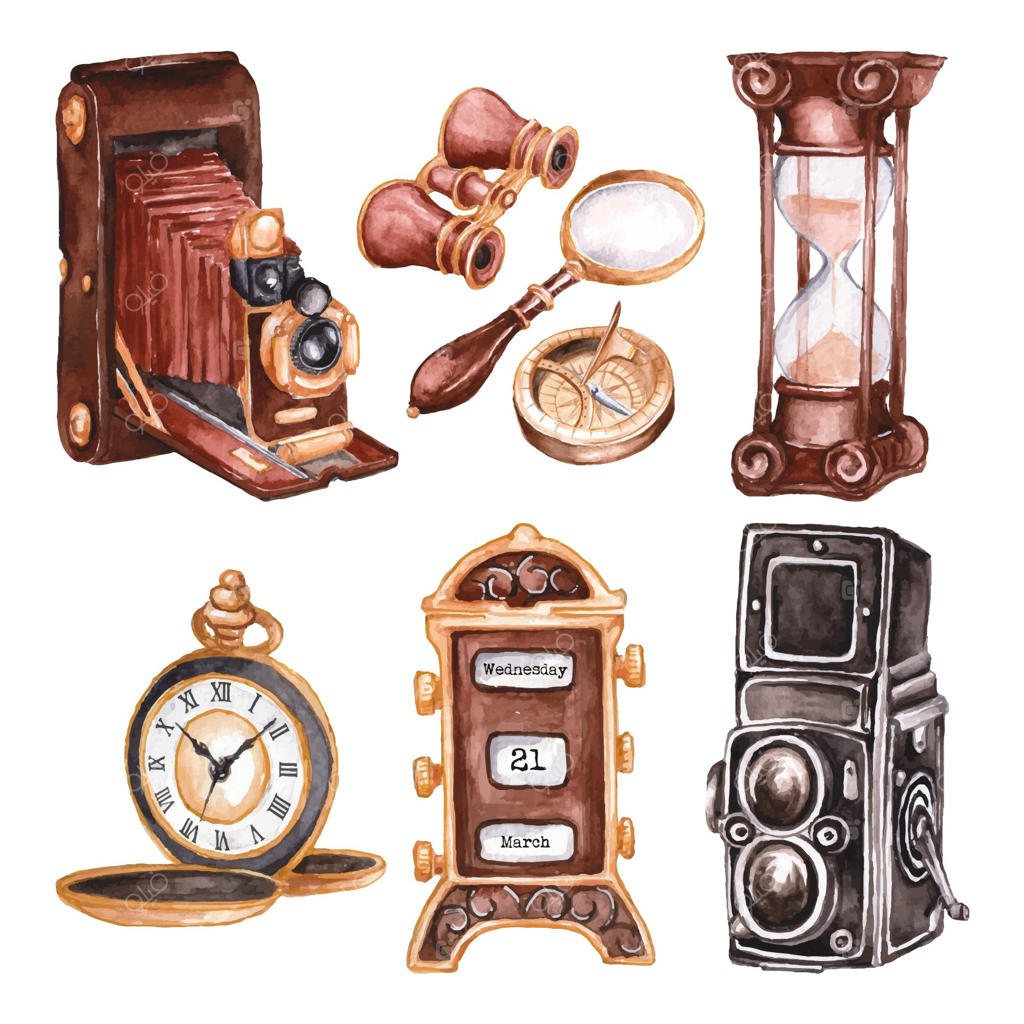 مجموعه نقاشی‌های آبرنگی از بازار عتیقه‌فروشی