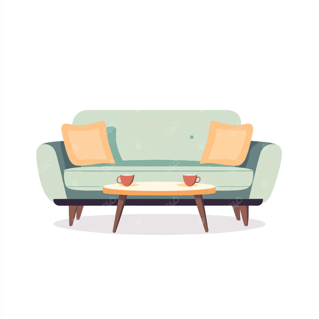 تصویر مبل رترو با میز قهوه‌خوری