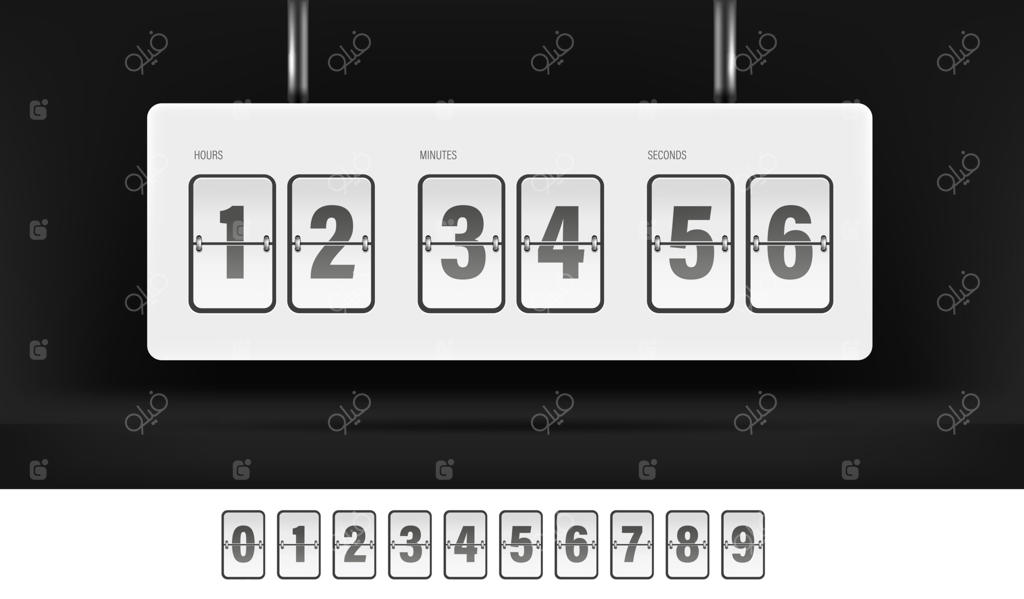 مجموعه تایمر و اعداد ورقه‌ای سفید