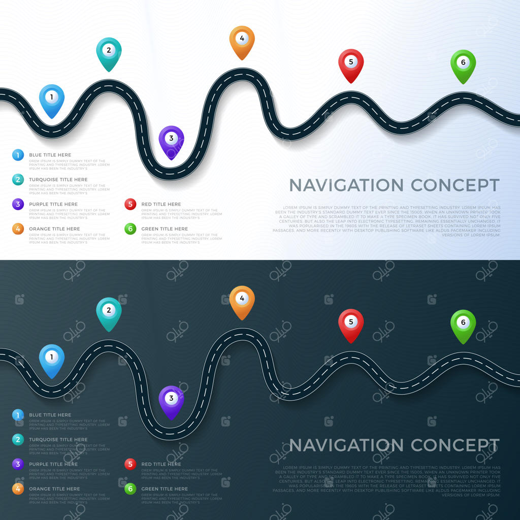 قالب اینفوگرافیک موقعیت جاده‌ای با نشانگرها