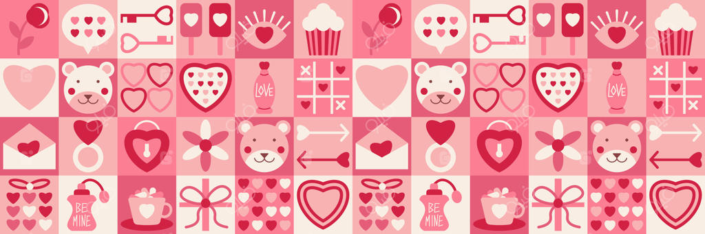 پترن یکپارچه عشق هندسی صورتی. پس‌زمینه بی‌پایان روز ولنتاین. بافت قلب، دونات، کلید. کاغذ کادویی رمانتیک دخترانه. نمادهای ساده پس‌زمینه‌ای برای پوستر، بنر و جلد مناسبت‌های عاشقانه.