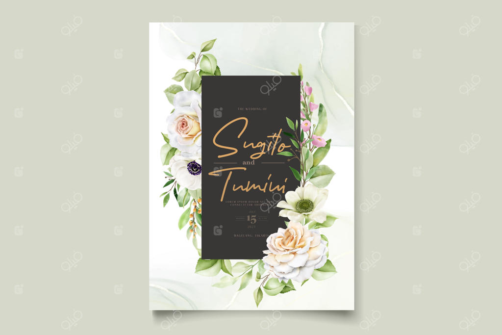 مجموعه کارت دعوت عروسی با طراحی دستی گل رز زیبا