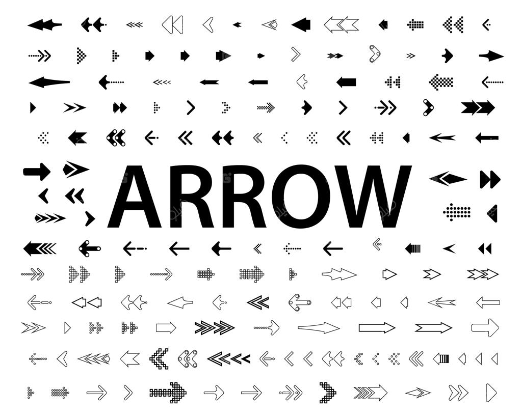 مجموعه وکتور فلش‌های مشکی با استایل شیک و ظریف