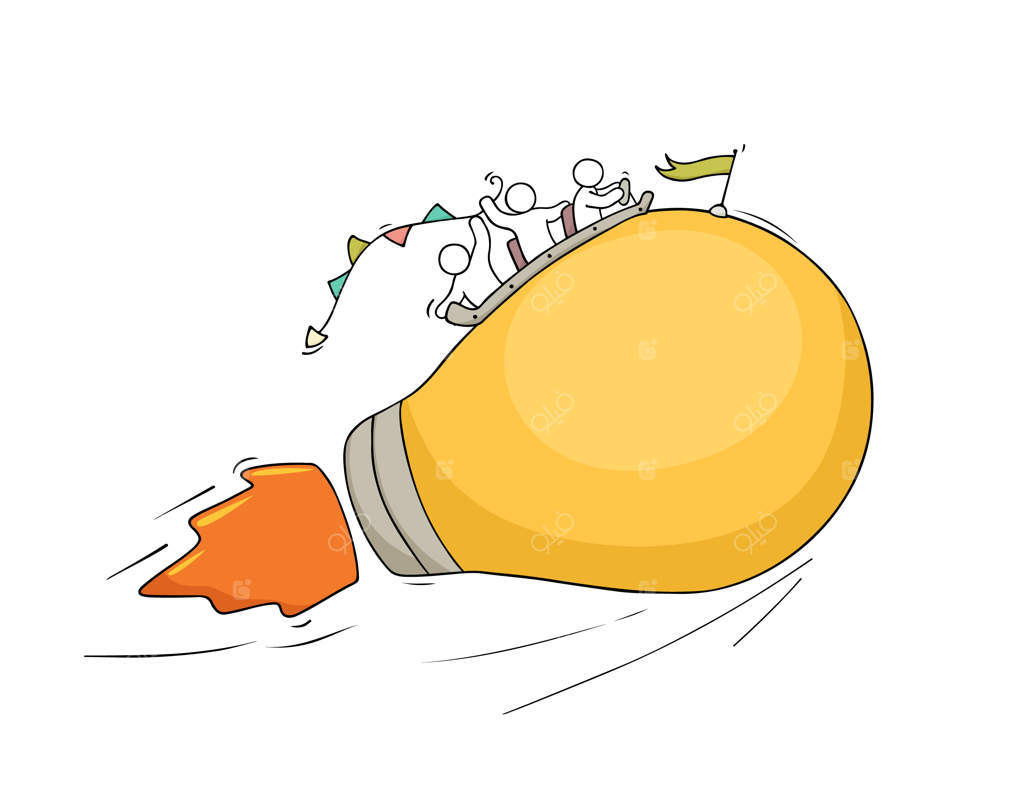 طرح کار آدمک‌های کوچک با ایده‌ی چراغ پرنده. طرحی از صحنه‌ی خلاقانه کارگران کوچک.