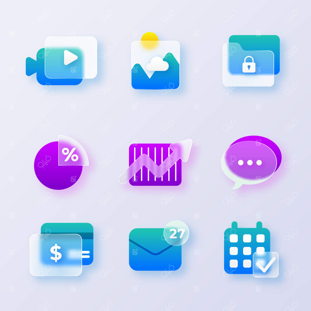 مجموعه عناصر شیشه‌ای با افکت گرادیان