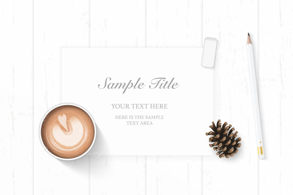 نمای از بالا: ترکیب زیبای کریسمس با کاغذ، مداد، پاک‌کن، کاج و قهوه روی زمینه چوبی.