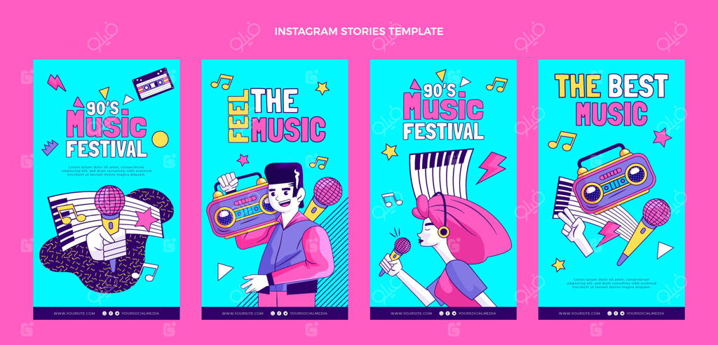 داستان‌های اینستاگرامی جشنواره موسیقی نوستالژی دهه ۹۰ با تصاویر دستی