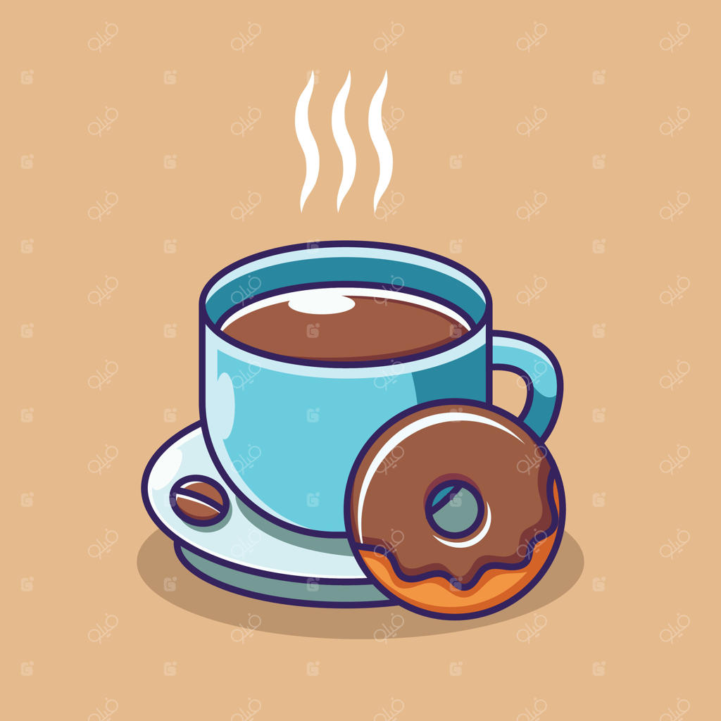 تصویر آیکون قهوه داغ و دونات. مفهوم آیکون غذا و نوشیدنی مجزا و لوکس. به سبک کارتونی تخت