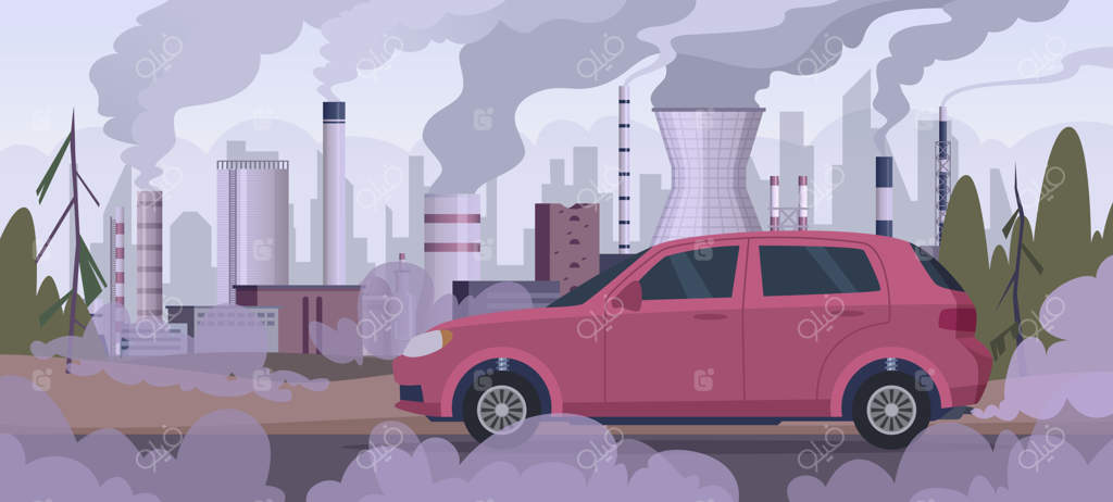 خودرو آلاینده: آلودگی هوا، کارخانه صنعتی، ترافیک خودرو، دود موتور، پس‌زمینه محیط شهری نامناسب