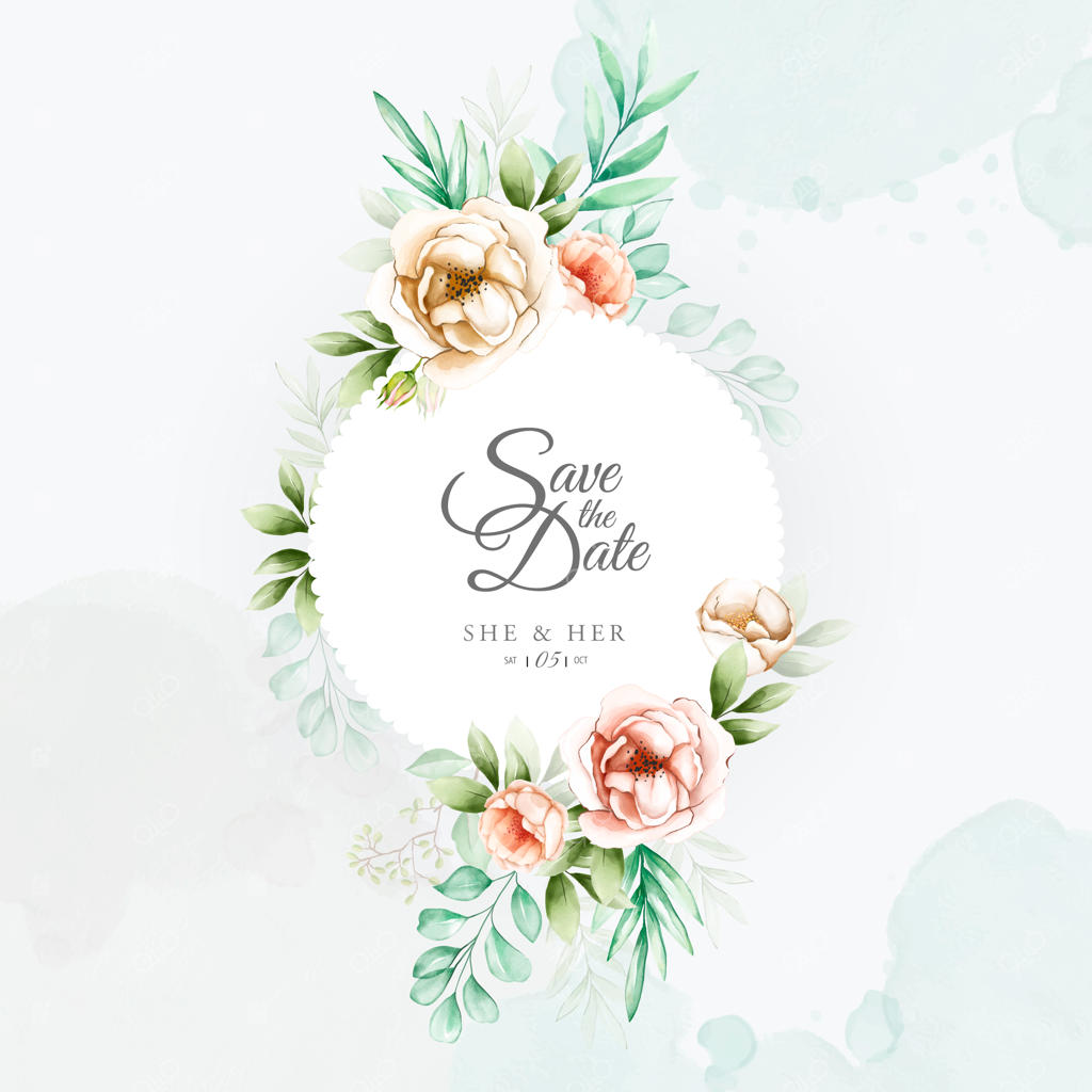 کارت دعوت عروسی رنگارنگ با قاب گل‌های آبرنگی