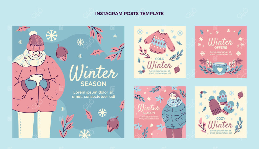 مجموعه پست‌های زمستانی اینستاگرام با طرح‌های دستی