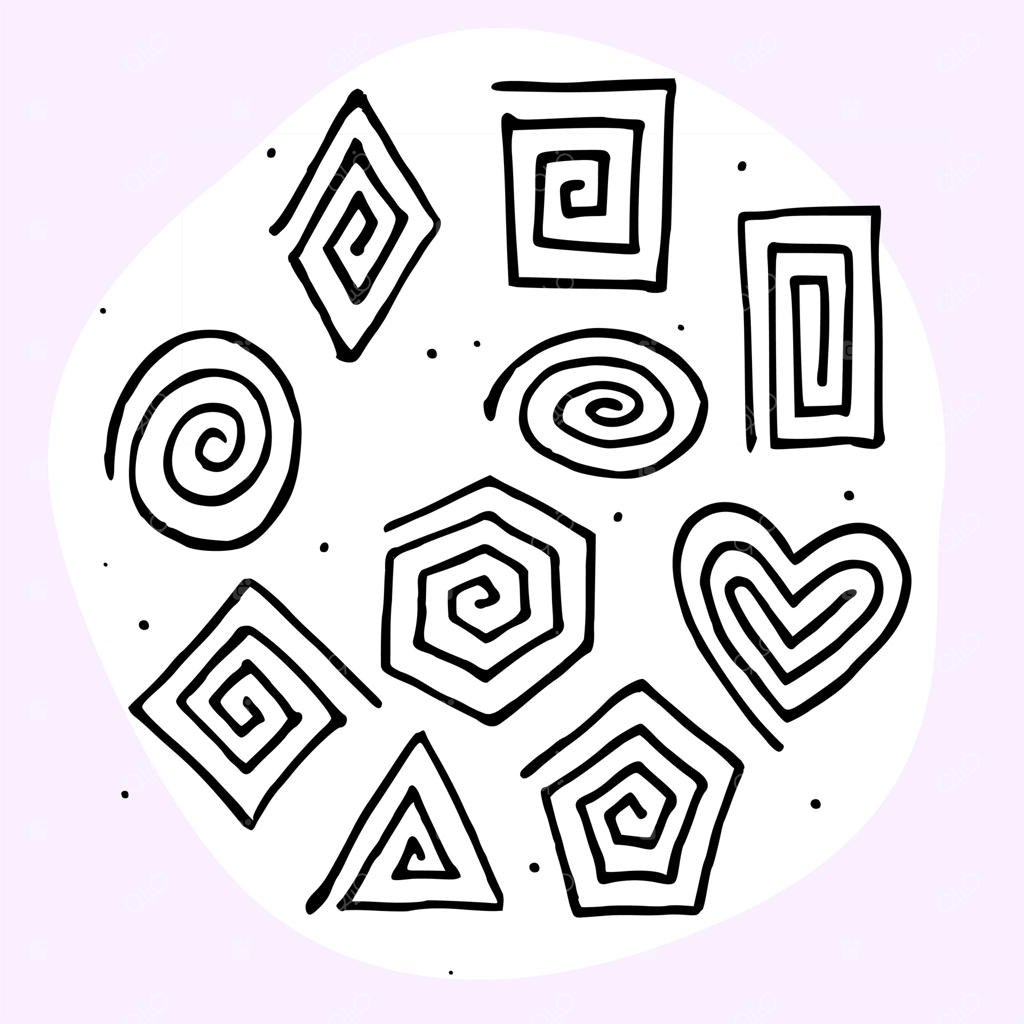 مجموعه اشکال مارپیچ طراحی دستی