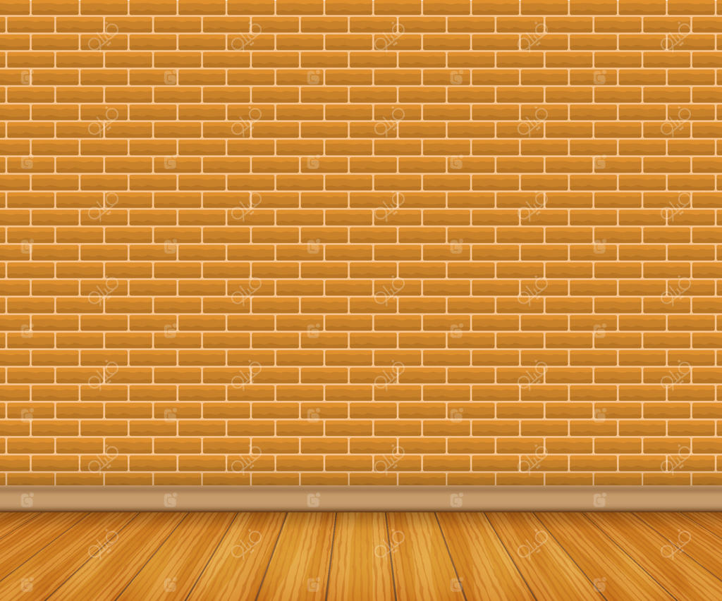کفپوش چوبی واقعی و دیوار آجری سفید - تصویر وکتور استوک