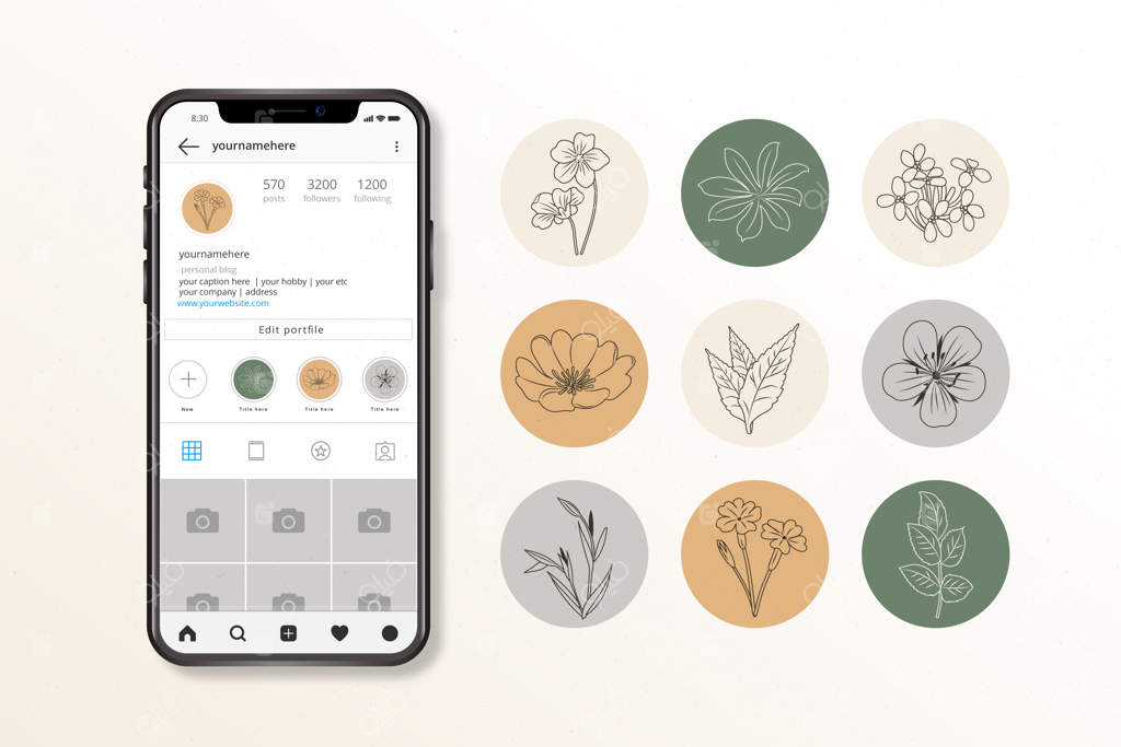 مجموعه‌ای از هایلایت‌های اینستاگرامی با طرح‌های گل‌دار