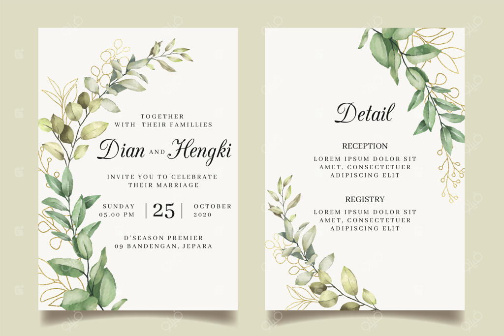 دعوتنامه عروسی طلایی با طرح برگ‌های شیک