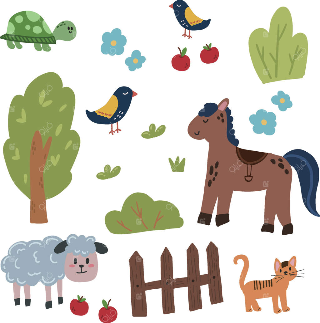 ست بامزه نوزاد، حیوانات و باغچه کشاورزی