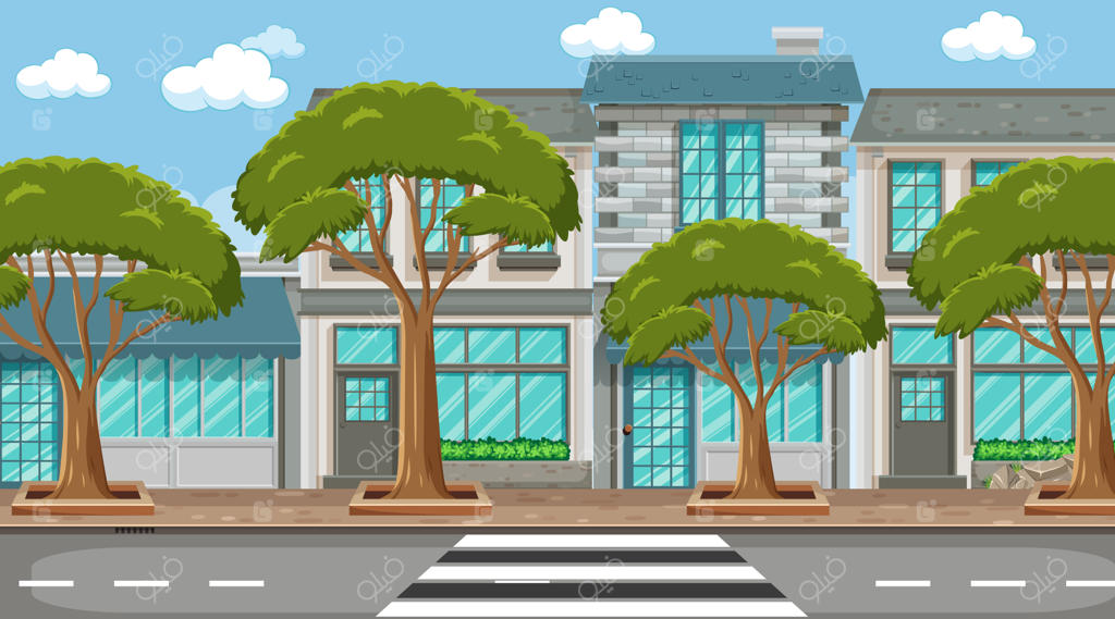 صحنه‌ای با ساختمان‌های متعدد در امتداد خیابان