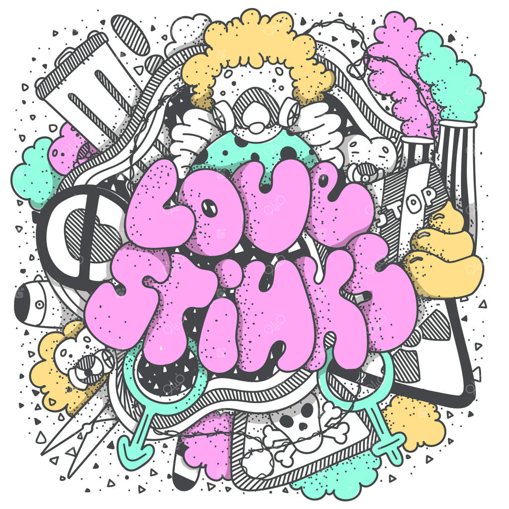 نوشته "عشق بوی بد می‌دهد". طرحی هنری و کنایه‌آمیز برای کارت ولنتاین.