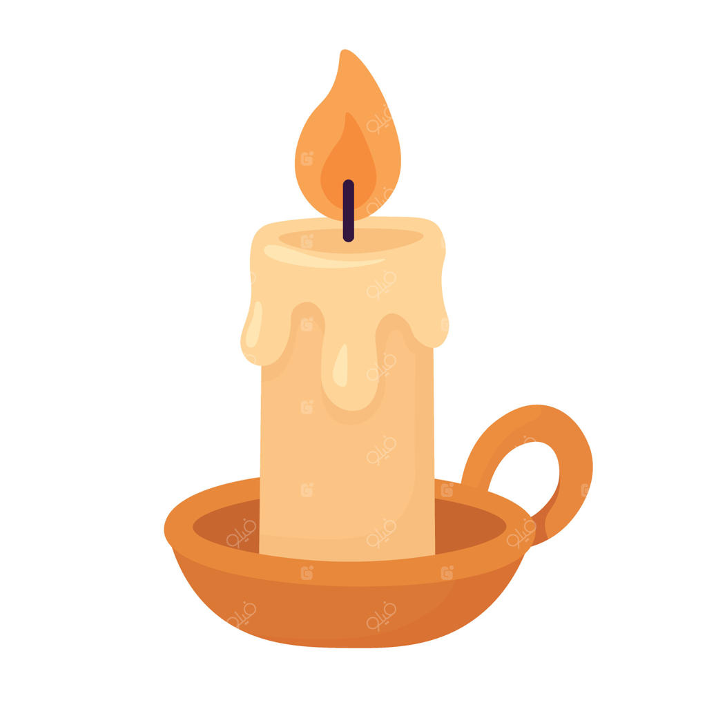 تصویرسازی شمع روشن به سبک کارتونی تخت در پس‌زمینه سفید برای هالووین