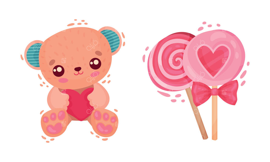 خرس عروسکی با قلب و آب‌نبات چوبی؛ نماد روز ولنتاین