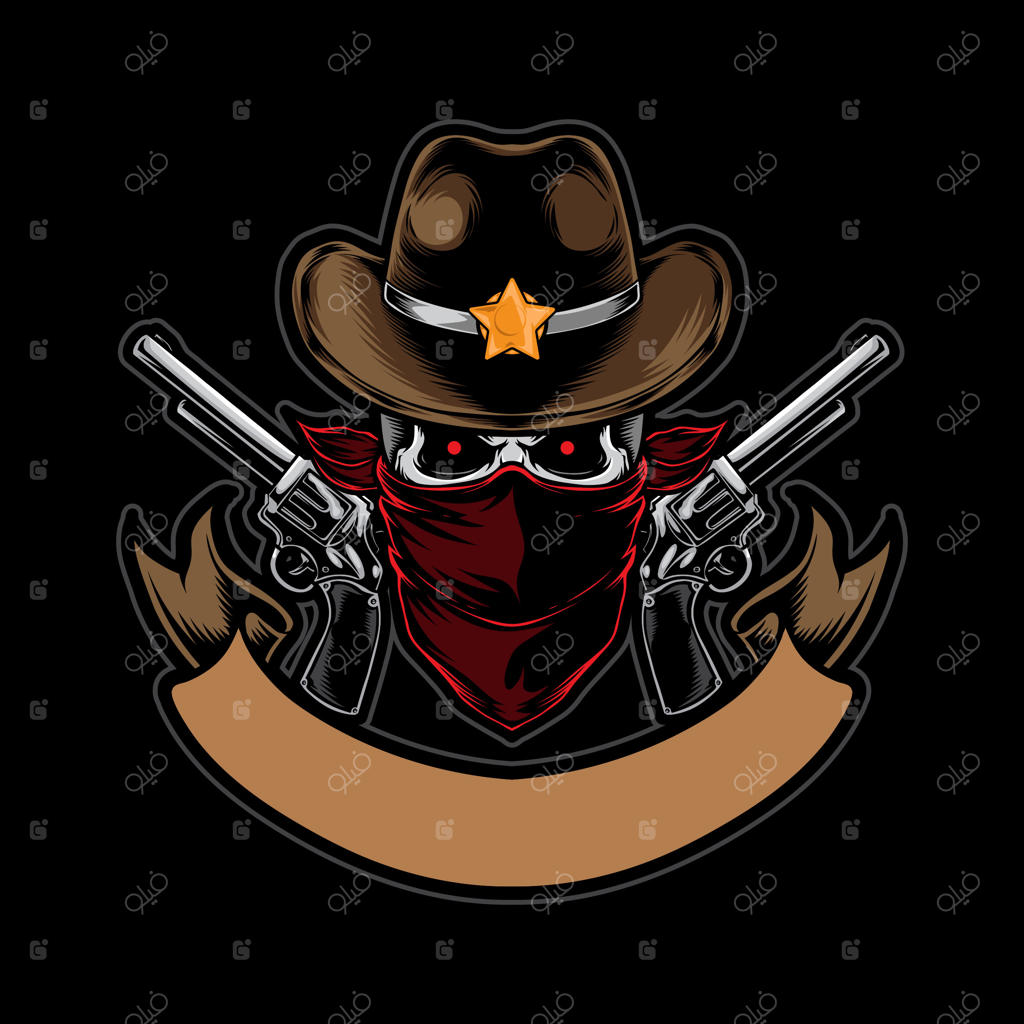 کابوی جمجمه‌ای با تفنگ در پس‌زمینه سیاه