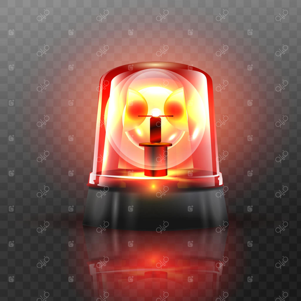 وکتور چراغ گردان قرمز واقع‌گرایانه برای ماشین پلیس، آمبولانس و آتش‌نشانی - تصویر با پس‌زمینه شفاف