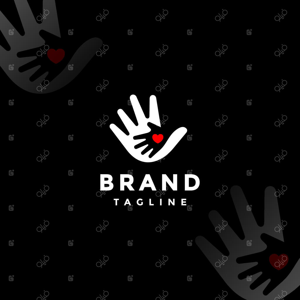 طراحی لوگوی دست‌هایی که عشق می‌بخشند. طراحی لوگوی دست‌ها با نماد قلب.