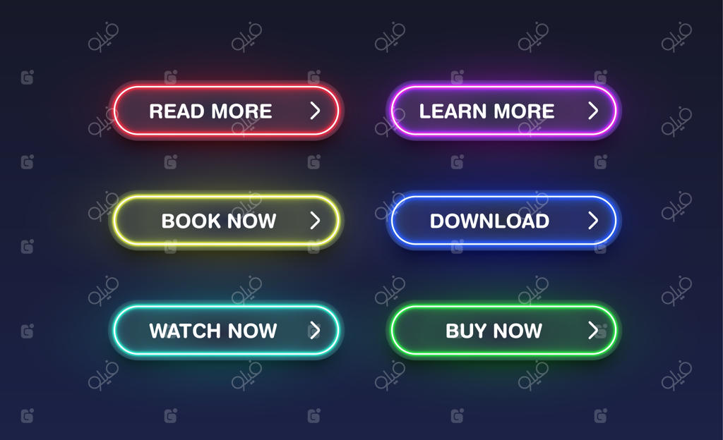 دکمه‌های نئونی رنگارنگ برای وبسایت‌ها، تصویر برداری وکتور