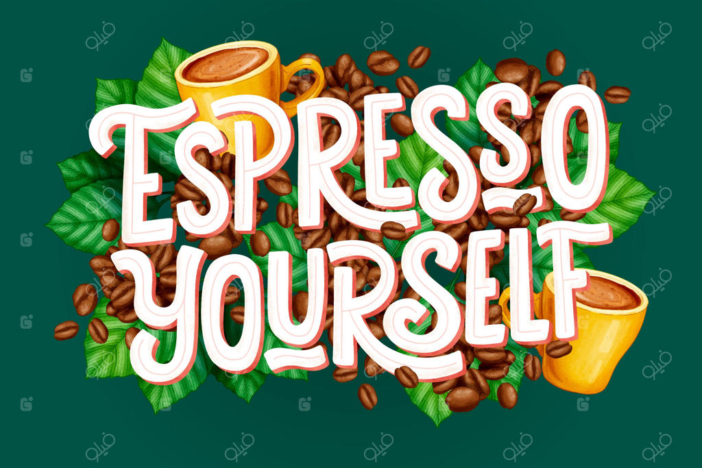 نوشته دستخطی نقل‌قول در مورد قهوه