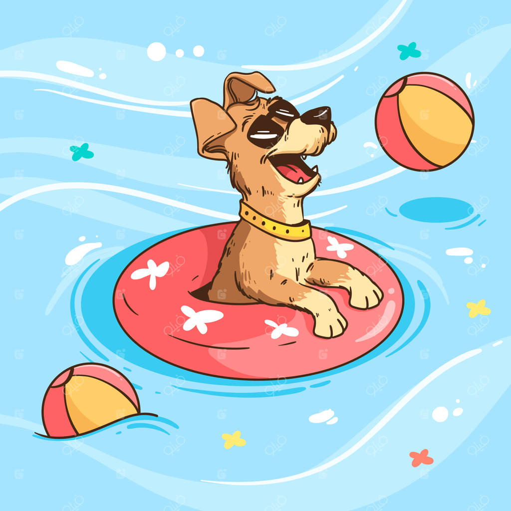 تصویرسازی مهمانی استخر سگ‌ها با نقاشی دستی