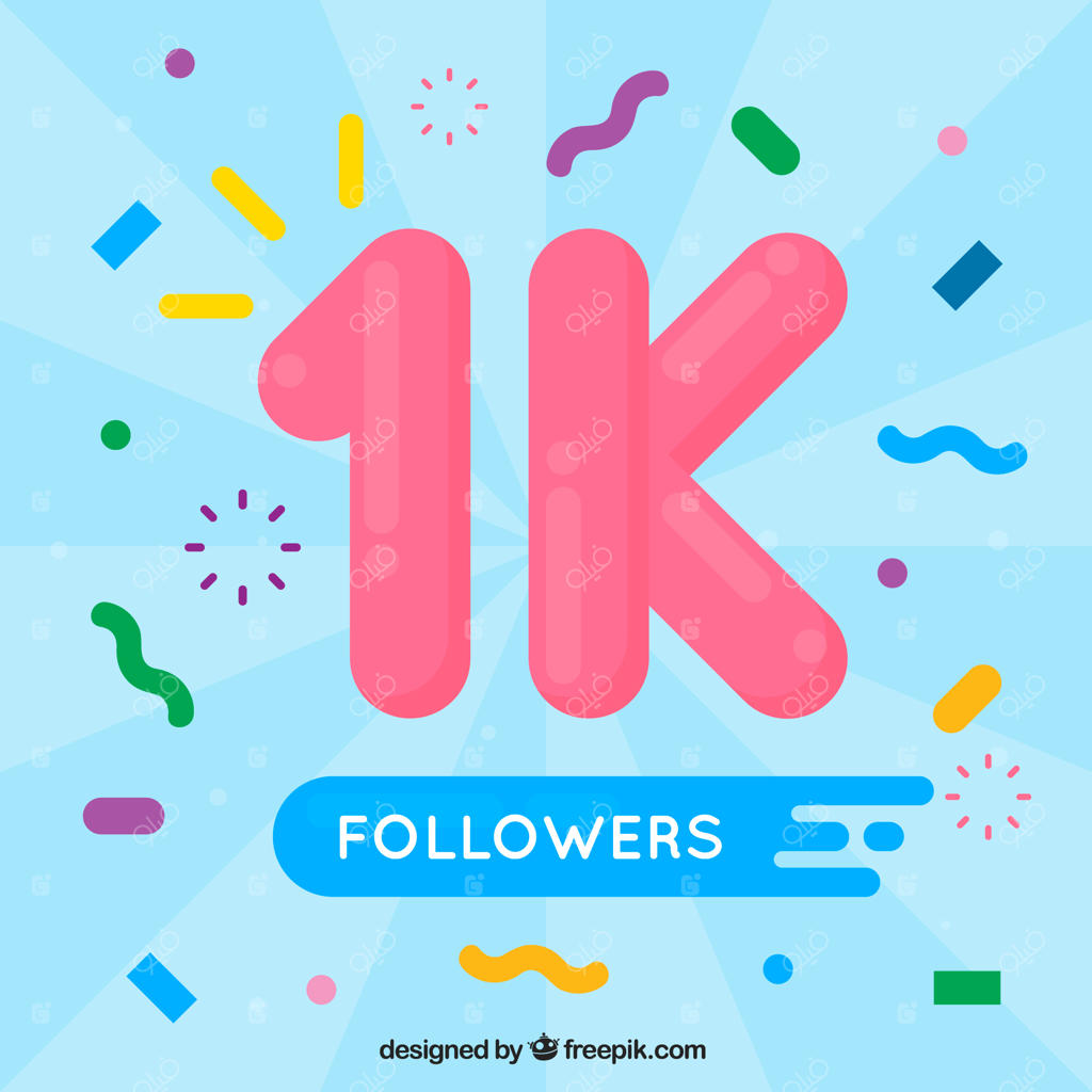 تصویر پس‌زمینه ۱k دنبال‌کننده با طرح تخت و کاغذ پاشی