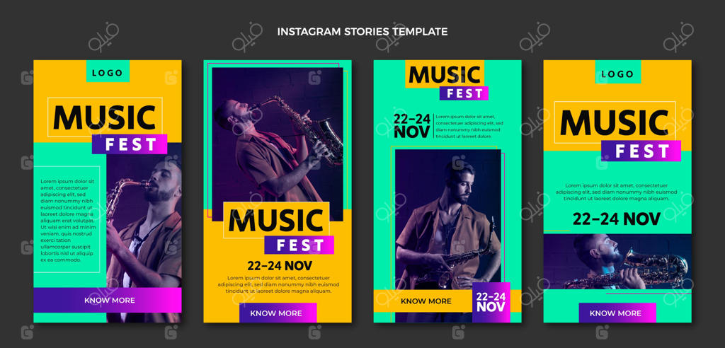 استوری‌های اینستاگرام جشنواره موسیقی با طراحی ساده و مینیمال