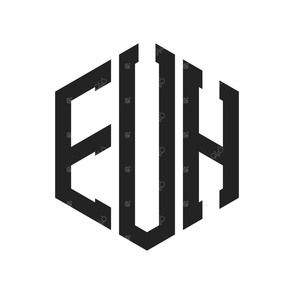 طراحی لوگوی مونوگرام حروف Euh با شکل شش‌ضلعی