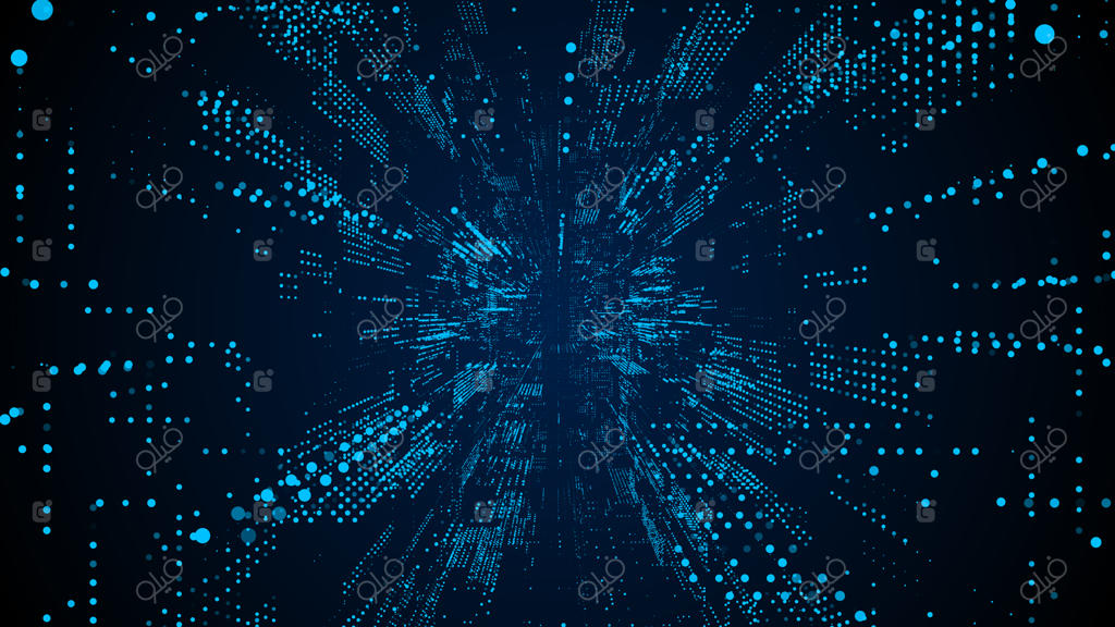 وکتور تونل سرعت سایبری و آینده‌نگرانه، کرم‌چاله آبی علمی-تخیلی، ماتریس و پورتال وایرفریم سه‌بعدی انتزاعی با خطوط و نقاط اتصال، جریان داده و قیف فناوری