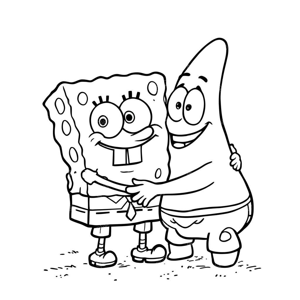 دوستان شاد، اسفنج و ستاره دریایی، در بغل‌کشی در کتاب رنگ‌آمیزی با طراحی ساده