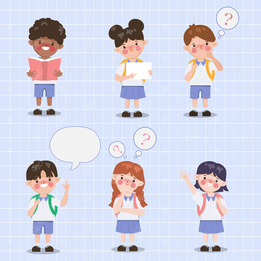 مجموعه‌ای از شخصیت‌های کارتونی بامزه دانش‌آموز در حالت‌های مختلف