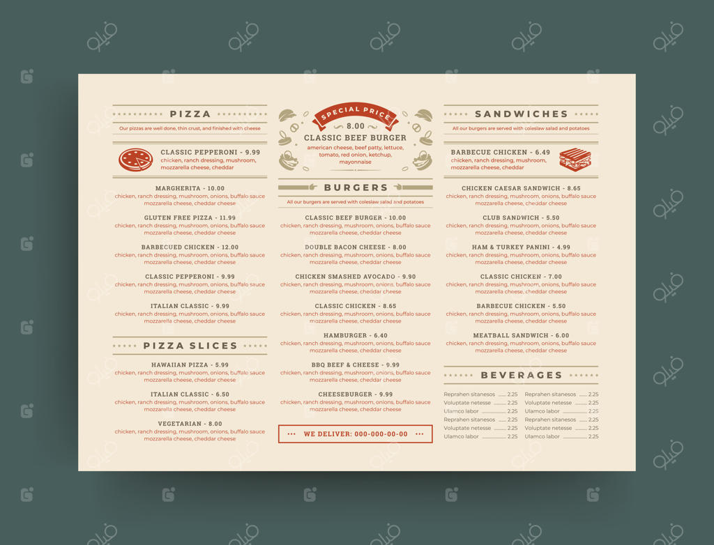 طراحی بروشور یا فلایر منوی رستوران فست فود