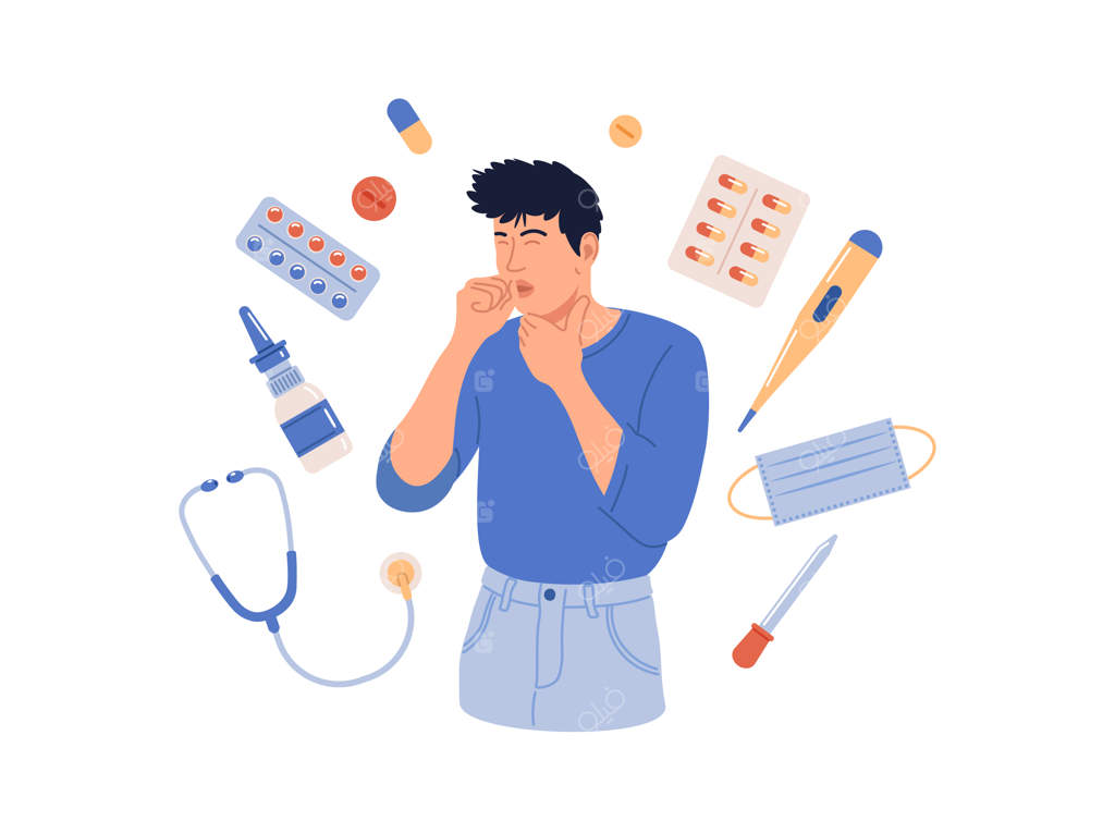 مردی با علائم سرماخوردگی: تب، سرفه و عطسه | درمان آنفولانزا و سرماخوردگی | داروها و راهکارهای مقابله با علائم آنفولانزا