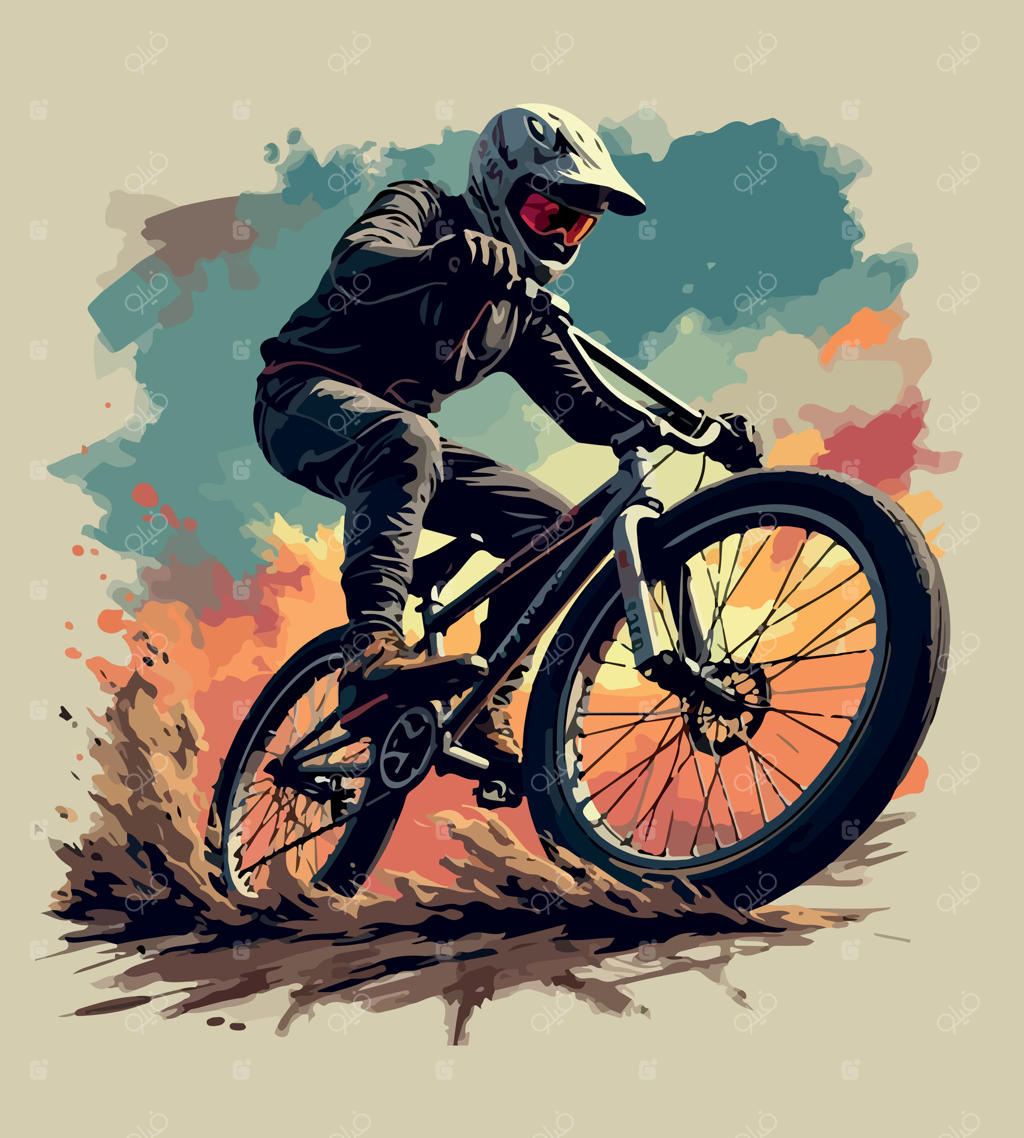 نقاشی فردی در حال دوچرخه‌سواری با کلاه ایمنی