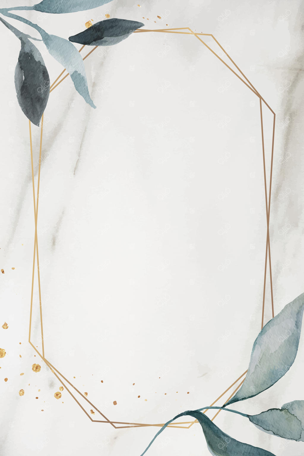 وکتور قاب شش‌ضلعی طلایی با برگ‌ها