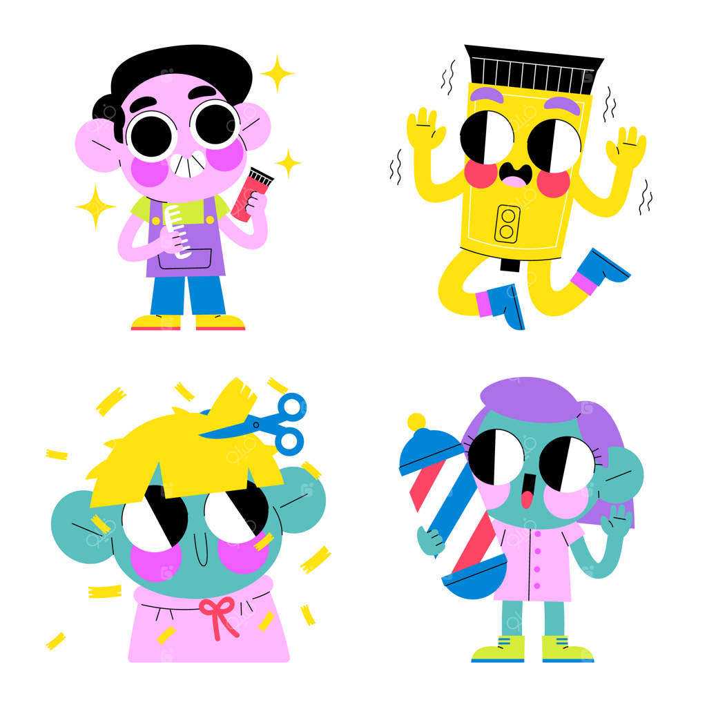 مجموعه استیکرهای کارتونی آرایشگاه