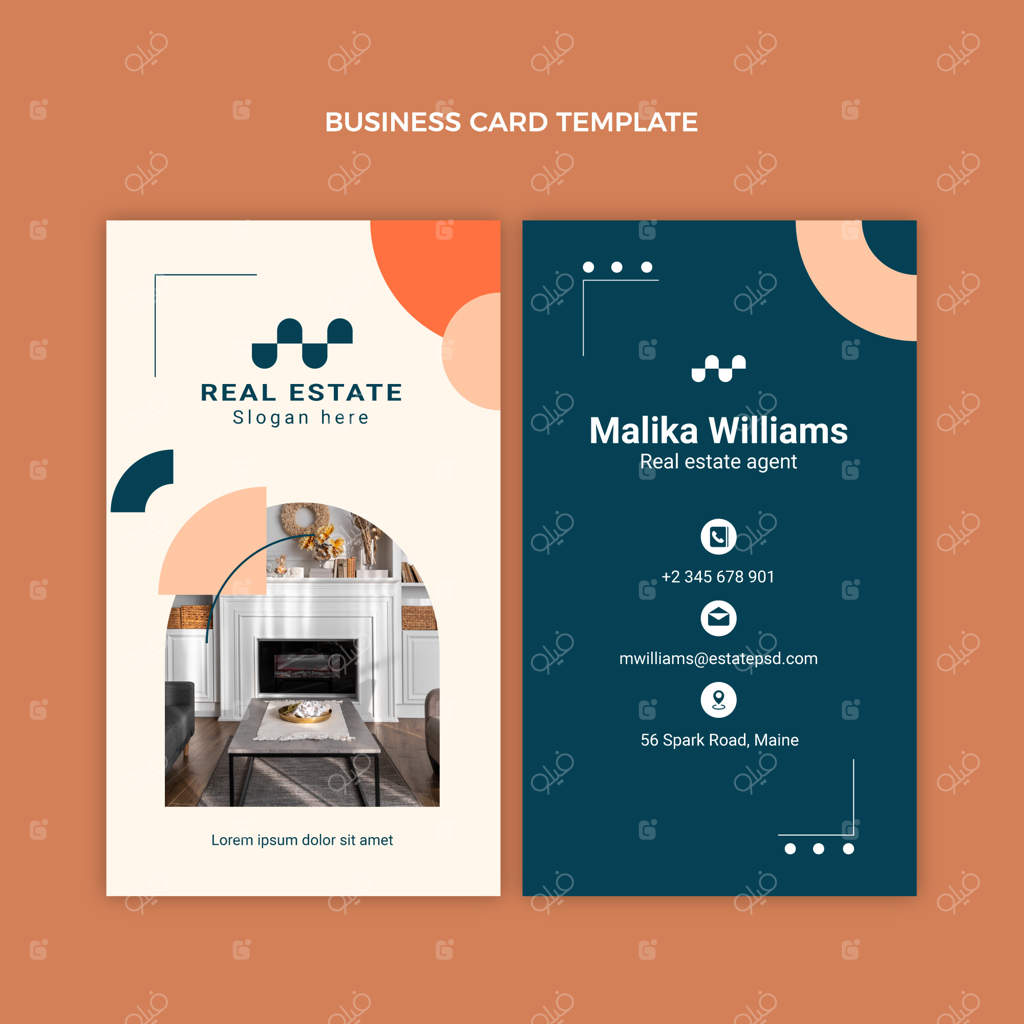 کارت ویزیت عمودی املاک با طراحی تخت و هندسی抽象