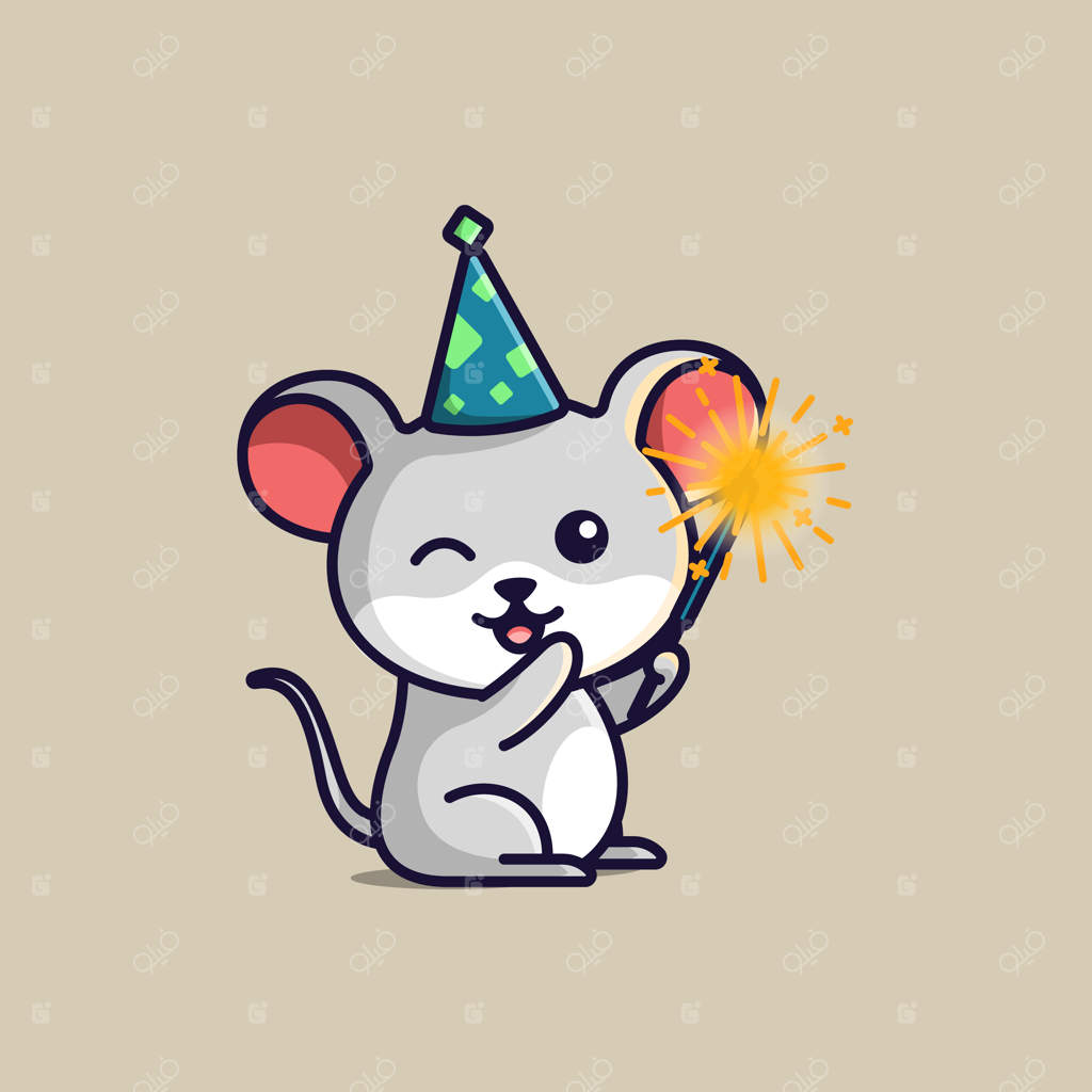 موش کارتونی بامزه با آتش‌بازی در سال نو