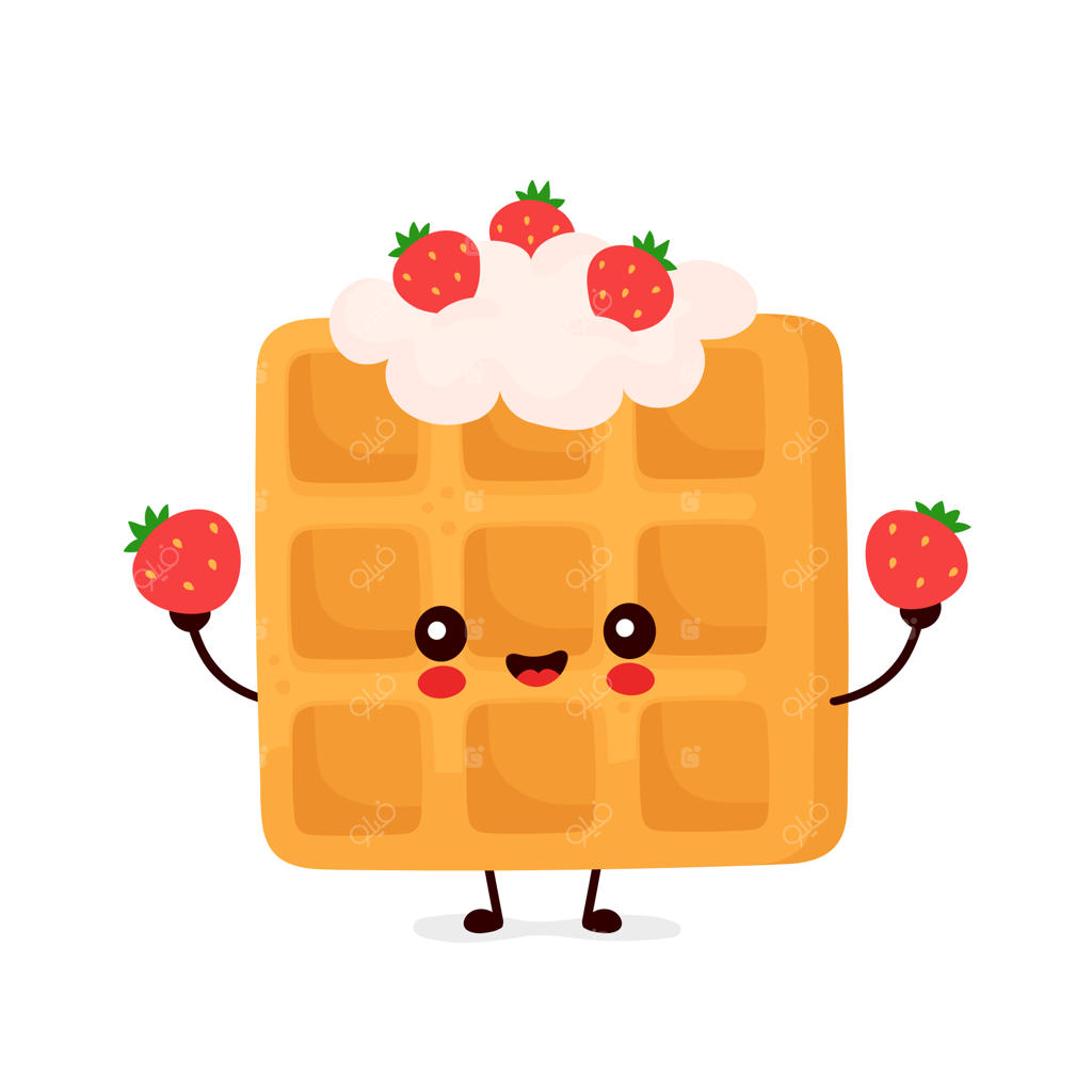 وافل بلژیکی بامزه و شادی با توت‌فرنگی.